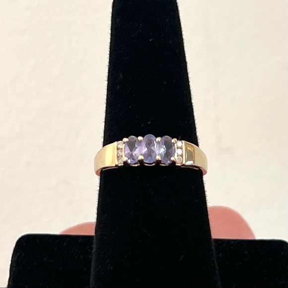 None Jewelry - 14k Solid Yellow Gold Amethyst Diamond Ring Sz 7